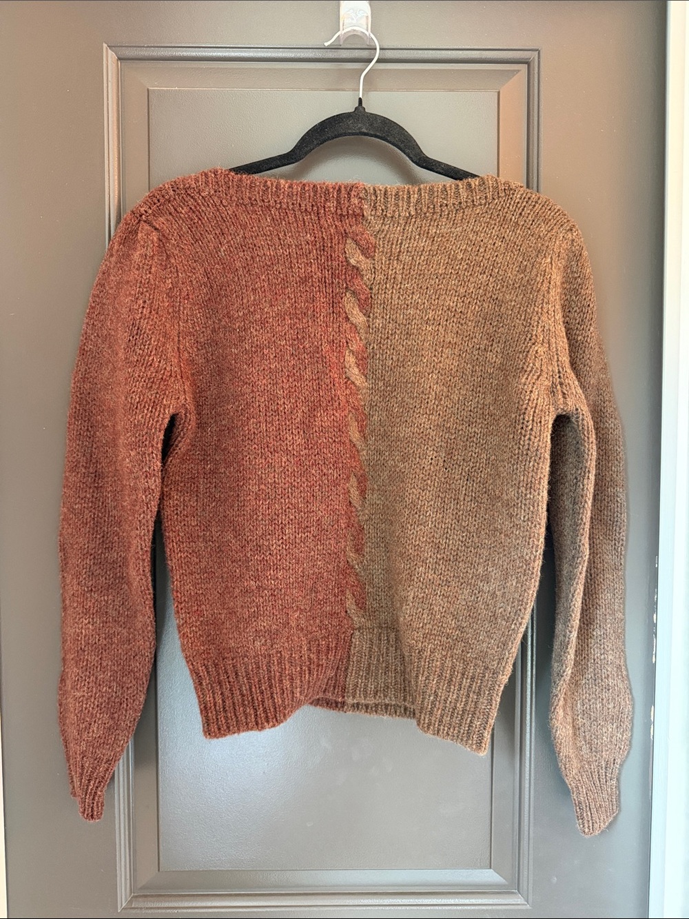 Lord & Taylor Two-Tone Rust and Taupe Cropped Crewneck Sweater 100% wool Vintage